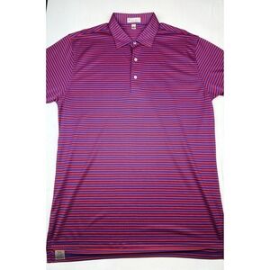 Peter Millar Polo Shirt Large Red Blue Striped Summer Comfort Golf Performance